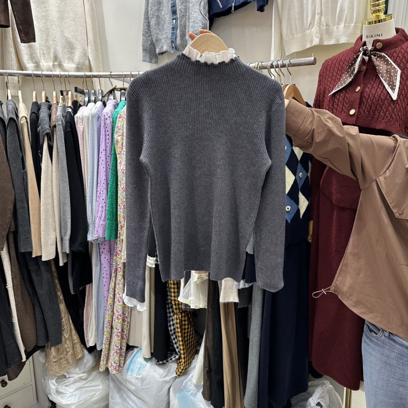 BIKINI東大門㊣直郵女士新品職業人氣時尚真品熱賣針織衫褶皺BIKINI針織衫圖色4