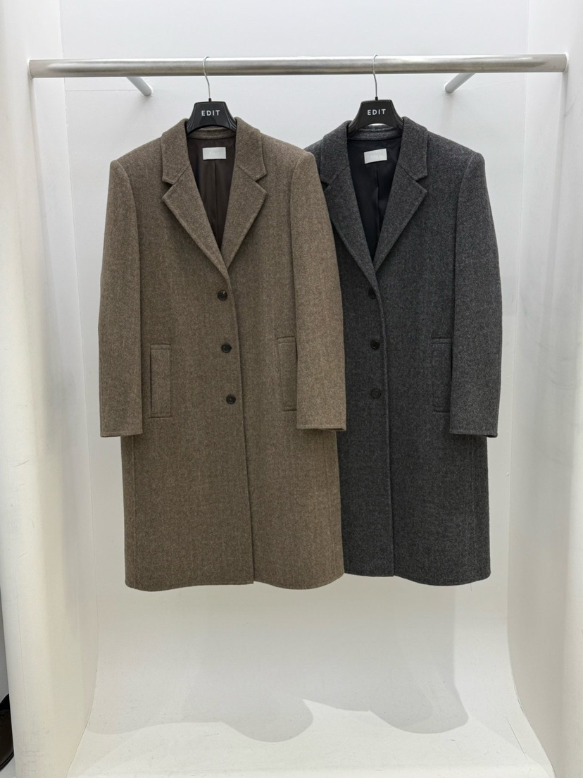 EDIT韓國代購㊣女裝新款25秋冬熱賣人氣時尚休閑中長款大衣EDIT中長款大衣