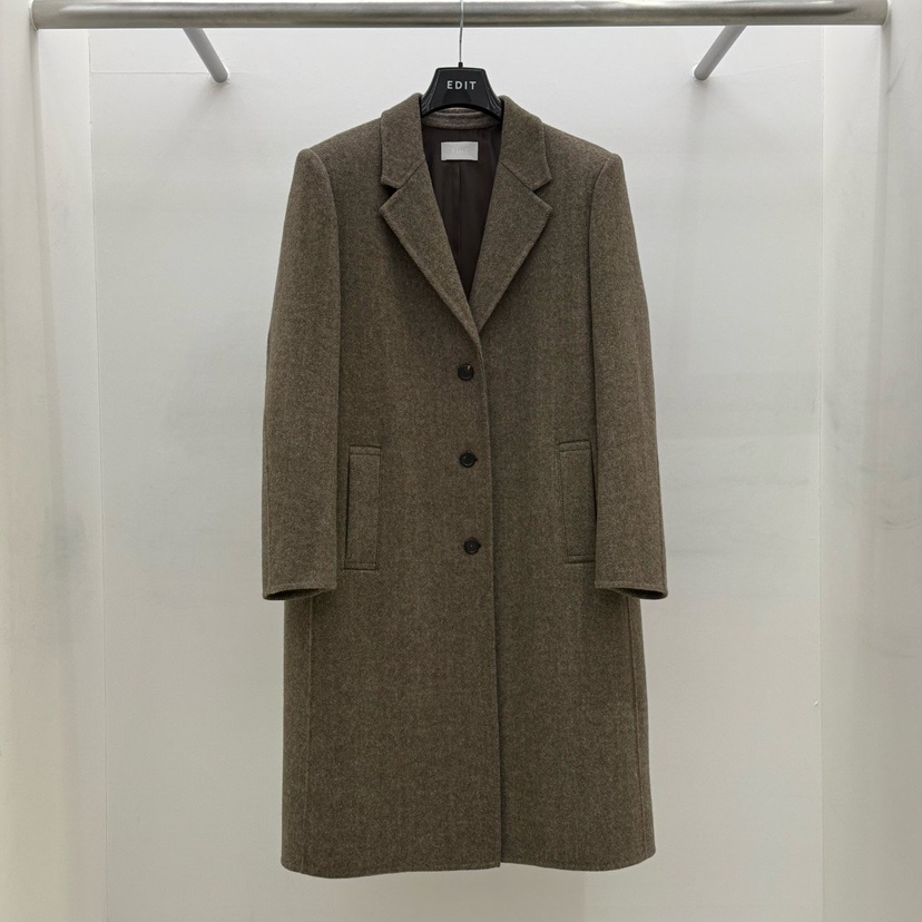 EDIT韓國代購㊣女裝新款25秋冬熱賣人氣時尚休閑中長款大衣EDIT中長款大衣圖色1