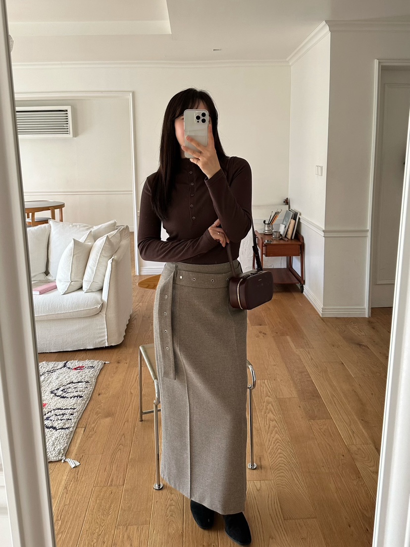 2ND GATE韓國直郵㊣女裝新品熱賣人氣時尚推薦職業長裙腰帶2ND GATE長裙