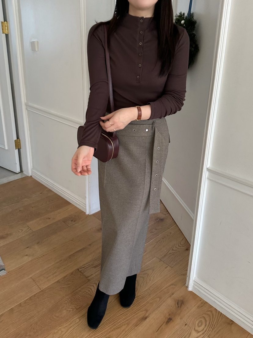 2ND GATE韓國直郵㊣女裝新品熱賣人氣時尚推薦職業長裙腰帶2ND GATE長裙