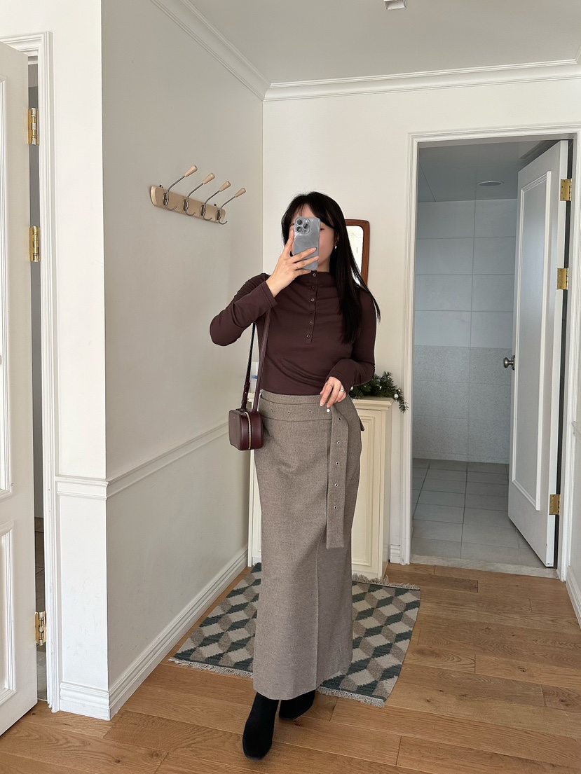 2ND GATE韓國直郵㊣女裝新品熱賣人氣時尚推薦職業長裙腰帶2ND GATE長裙