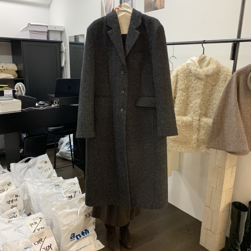 UNANSWERED-MYSTERY韓國代購㊣女士新品推薦中長款大衣人字紋寬松UNANSWERED-MYSTERY中長款大衣圖色1