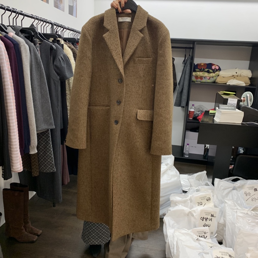 UNANSWERED-MYSTERY韓國代購㊣女士新品推薦中長款大衣人字紋寬松UNANSWERED-MYSTERY中長款大衣圖色2