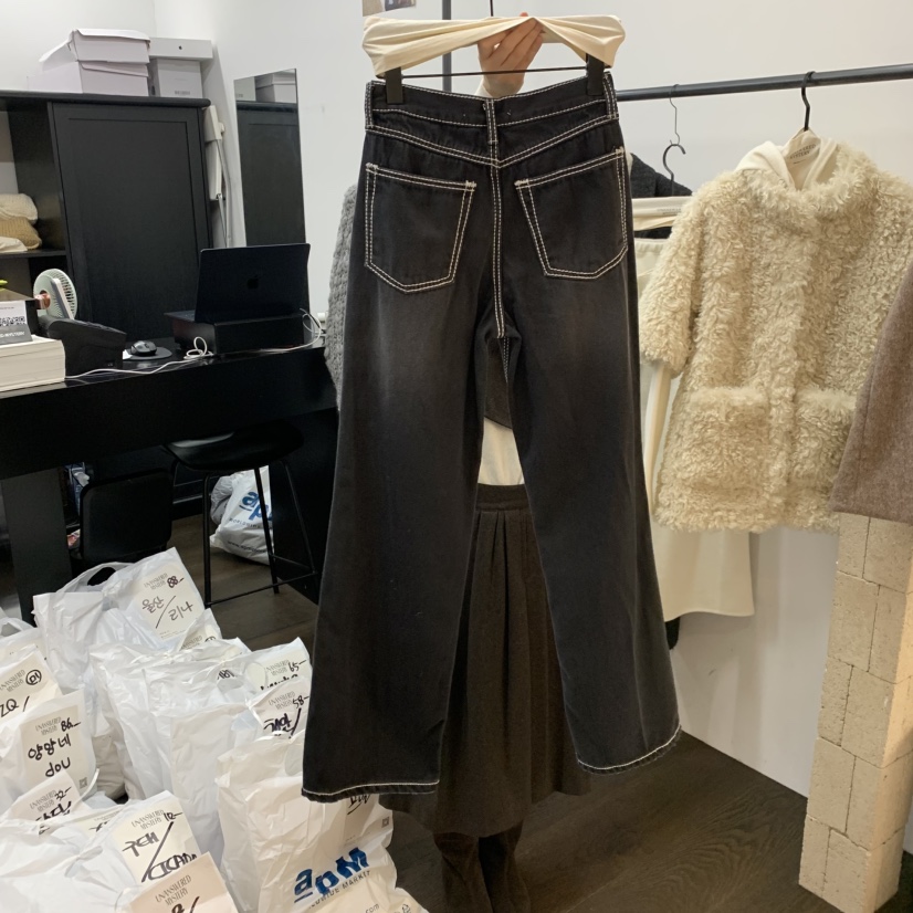 UNANSWERED-MYSTERY東大門㊣實拍女士新款25秋冬牛仔褲手工羊毛UNANSWERED-MYSTERY牛仔褲