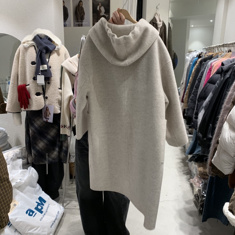 SSEMIENNE韓國代購㊣女士新品25秋冬時尚休閑中長款大衣連帽衫SSENIQUE中長款大衣