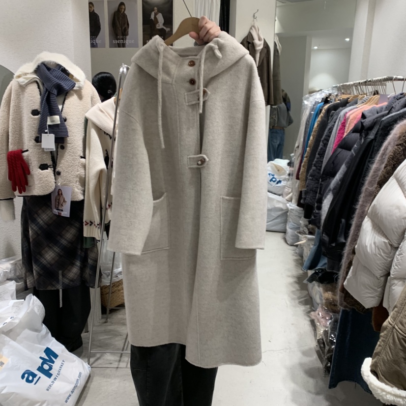 SSEMIENNE韓國代購㊣女士新品25秋冬時尚休閑中長款大衣連帽衫SSENIQUE中長款大衣圖色1