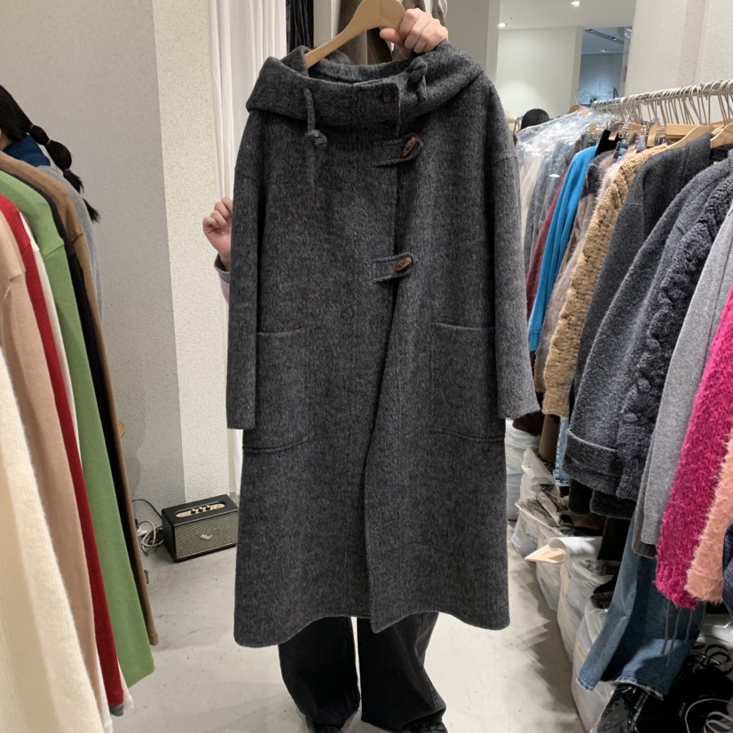 SSEMIENNE韓國代購㊣女士新品25秋冬時尚休閑中長款大衣連帽衫SSENIQUE中長款大衣圖色2