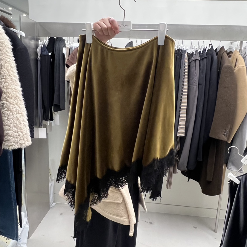 NUTPLAN韓國直郵㊣女裝新款人氣熱賣半身裙中短裙天鵝絨蕾絲NUTPLAN半身裙/中短裙圖色1