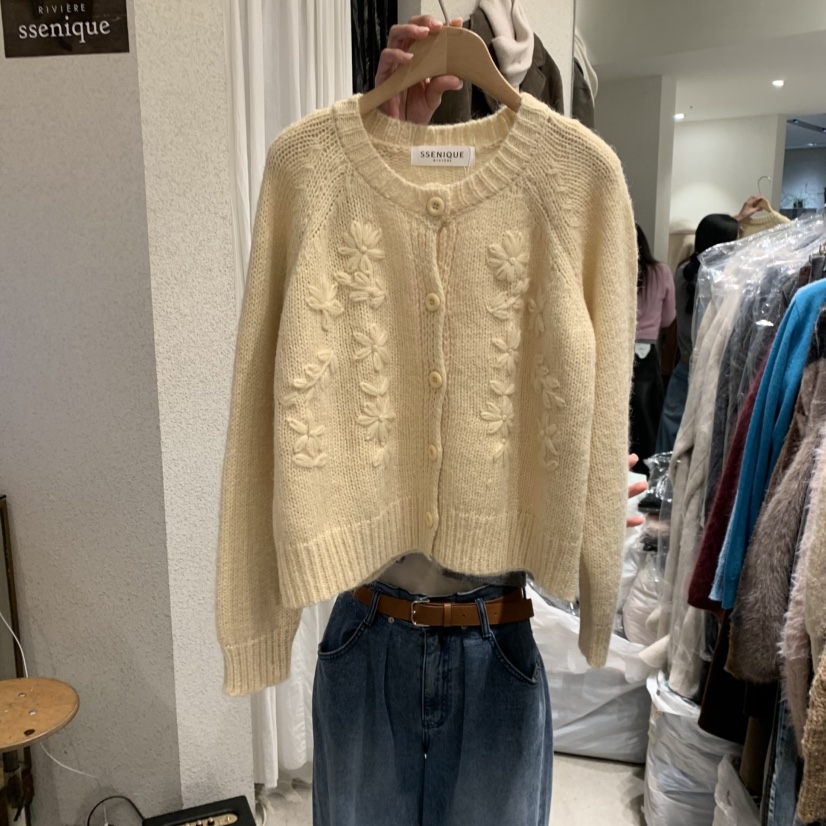 SSEMIENNE東大門㊣實拍女裝新款職業25秋冬時尚毛衣開衫繡花SSENIQUE毛衣圖色1