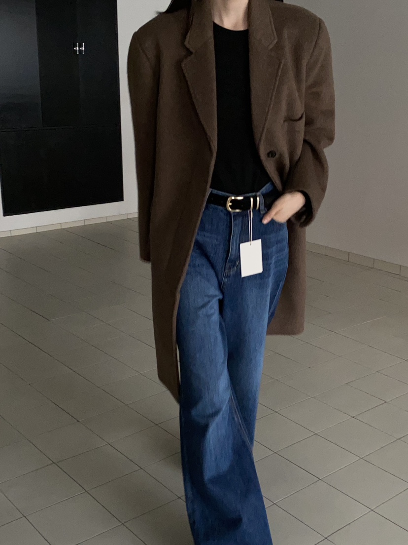 MOVENNE東大門㊣實拍女裝新款時尚休閑職業真品推薦中長款大衣MOVENNE中長款大衣