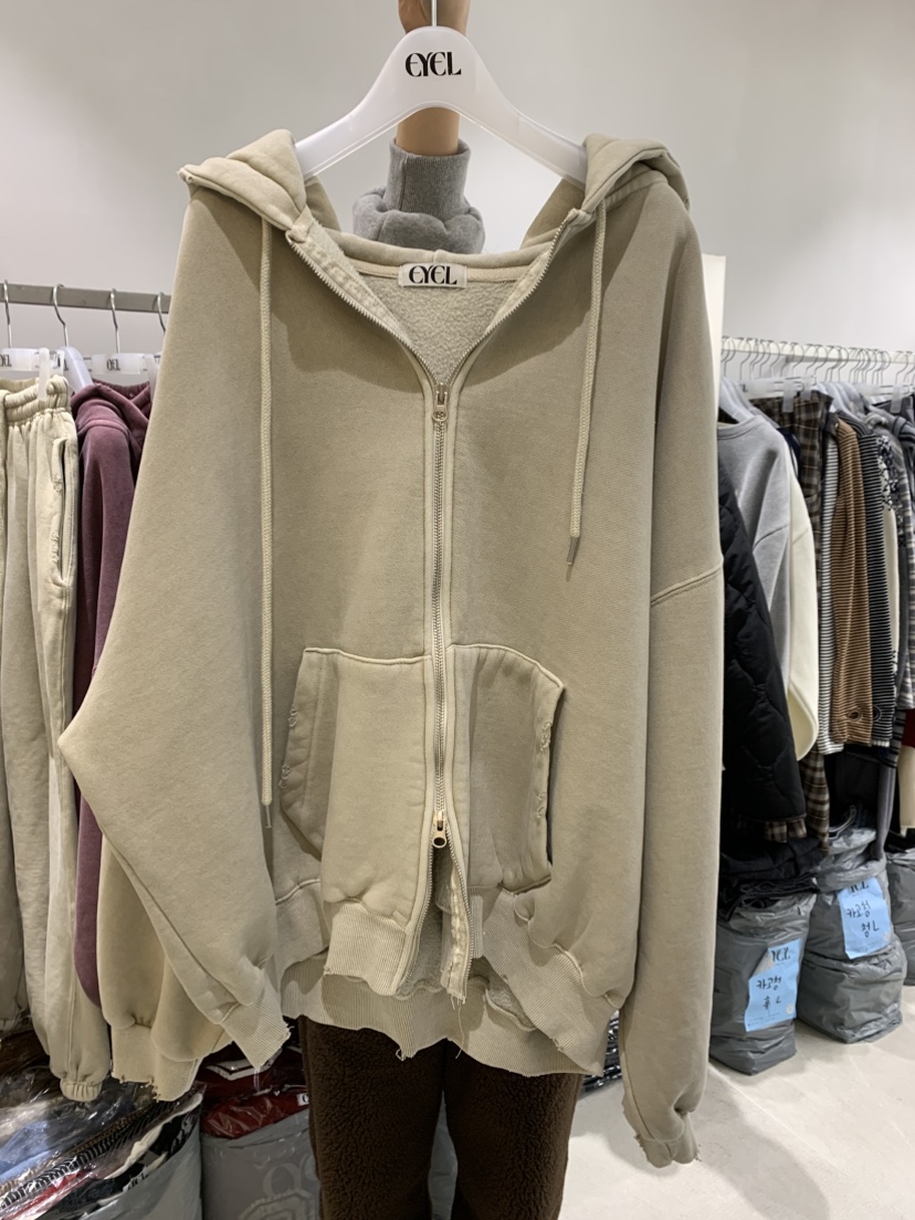 EYEL東大門㊣實拍女裝新款熱賣職業25秋冬衛衣拉鏈豬皮連帽EYEL衛衣圖色1