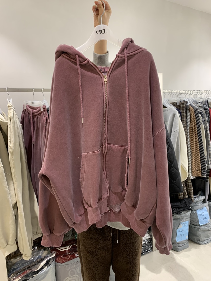 EYEL東大門㊣實拍女裝新款熱賣職業25秋冬衛衣拉鏈豬皮連帽EYEL衛衣圖色2