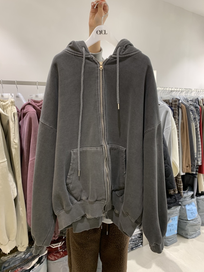 EYEL東大門㊣實拍女裝新款熱賣職業25秋冬衛衣拉鏈豬皮連帽EYEL衛衣圖色3