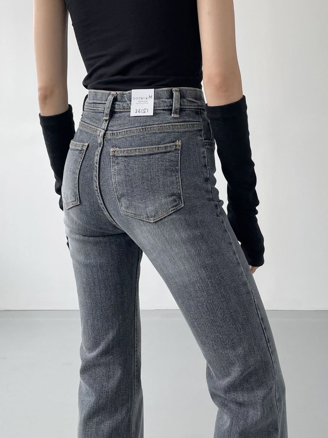 DOUBLEM韓國直郵㊣女士新款休閑職業真品熱賣人氣牛仔褲加絨DOUBLEM牛仔褲