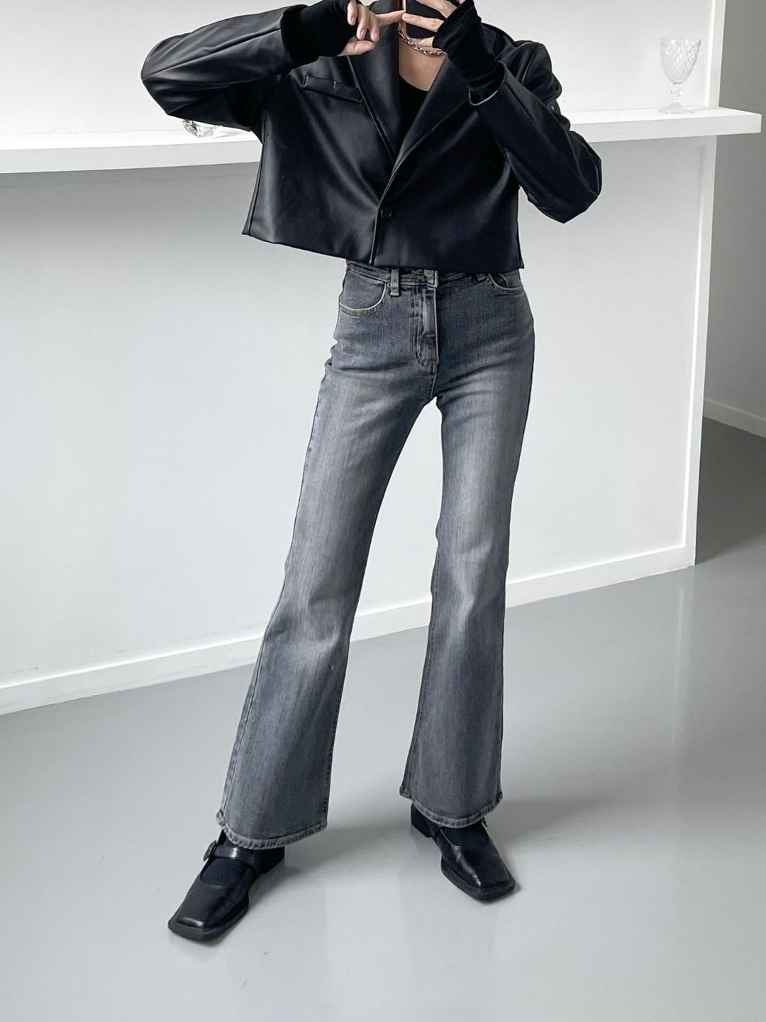 DOUBLEM韓國直郵㊣女士新款休閑職業真品熱賣人氣牛仔褲加絨DOUBLEM牛仔褲圖色1