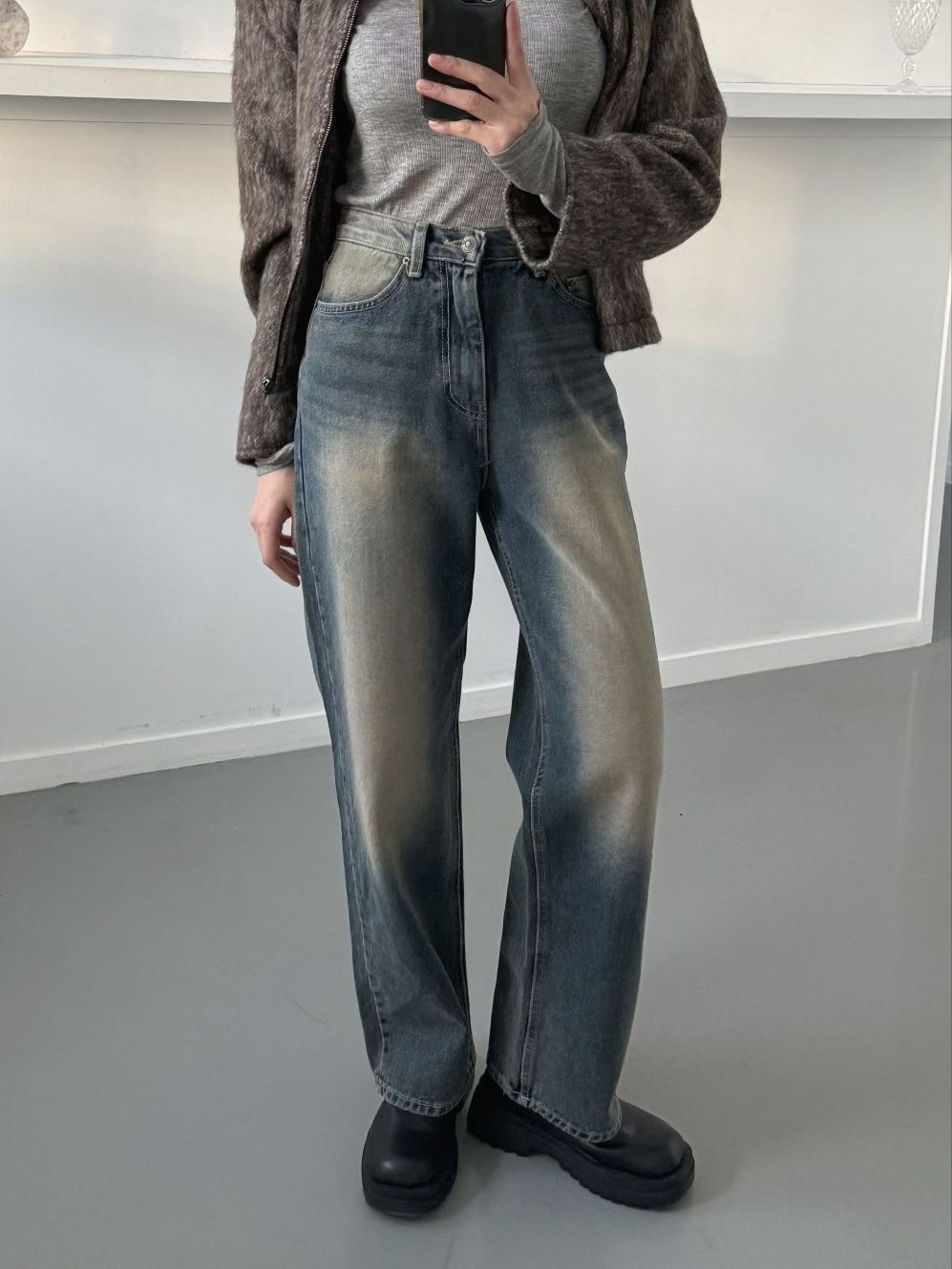 DOUBLEM韓國直郵㊣女裝新款推薦真品職業人氣熱賣休閑牛仔褲DOUBLEM牛仔褲