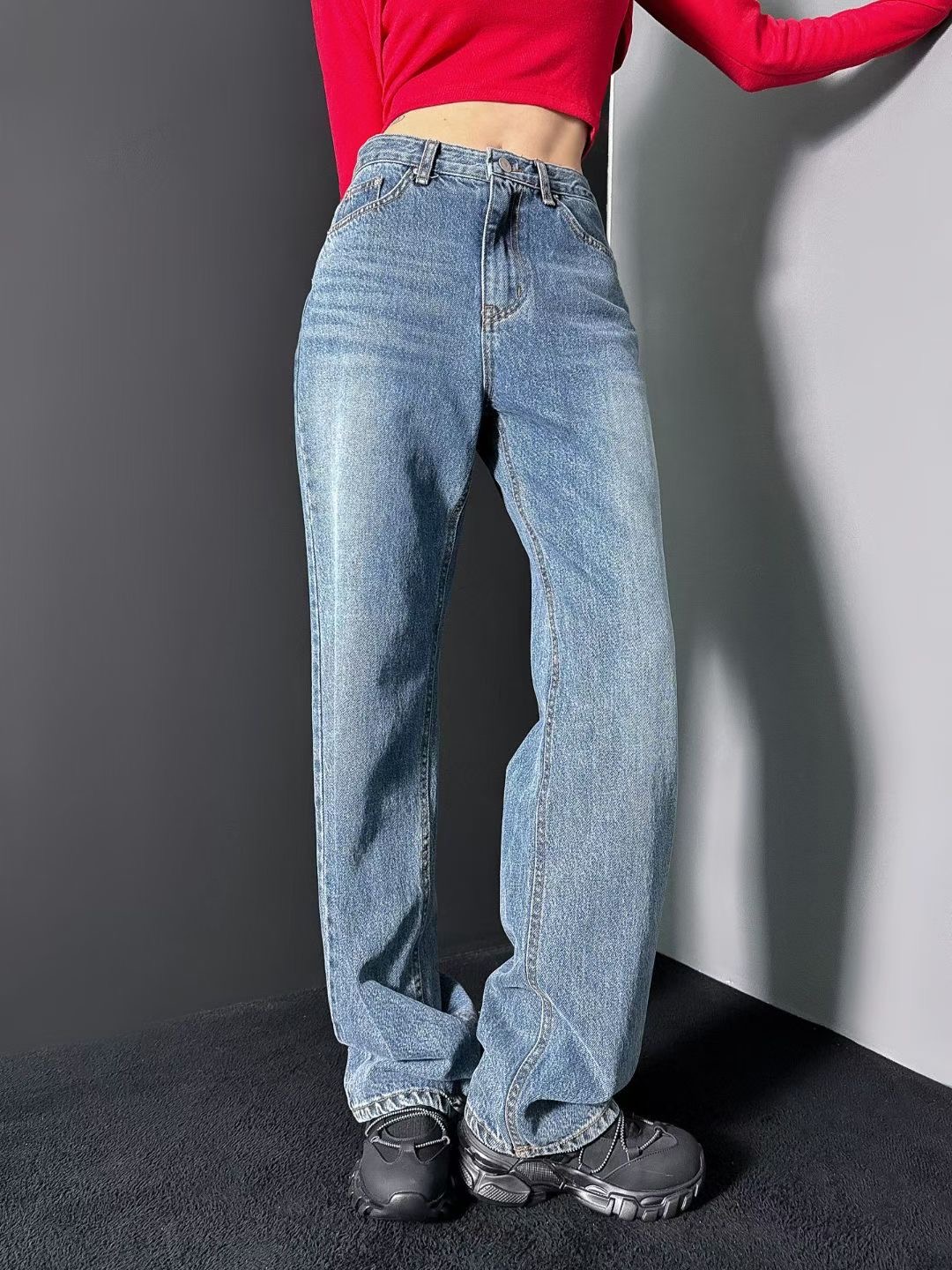 DOUBLEM東大門㊣代購女裝新款時尚真品推薦25秋冬休閑牛仔褲DOUBLEM牛仔褲圖色1