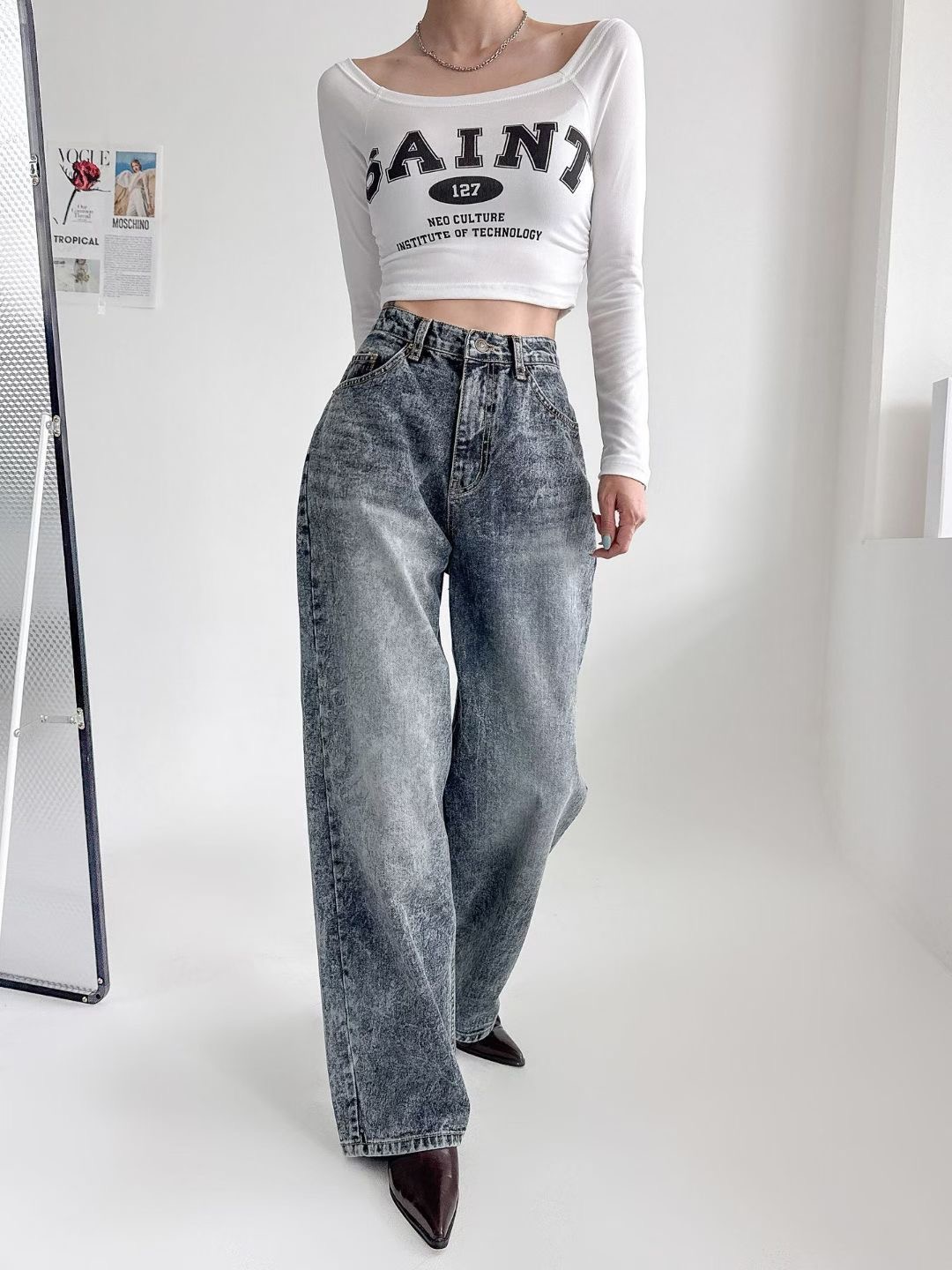 DOUBLEM韓國代購㊣女裝新款熱賣真品推薦25秋冬人氣職業牛仔褲DOUBLEM牛仔褲