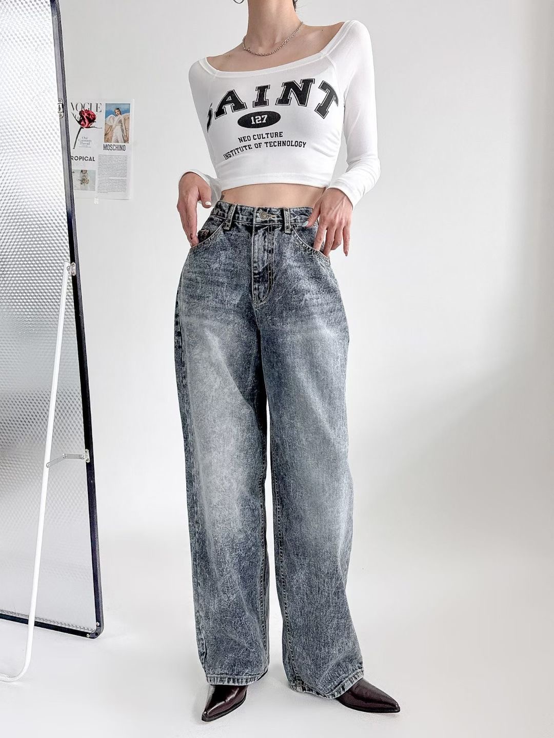 DOUBLEM韓國代購㊣女裝新款熱賣真品推薦25秋冬人氣職業牛仔褲DOUBLEM牛仔褲圖色1