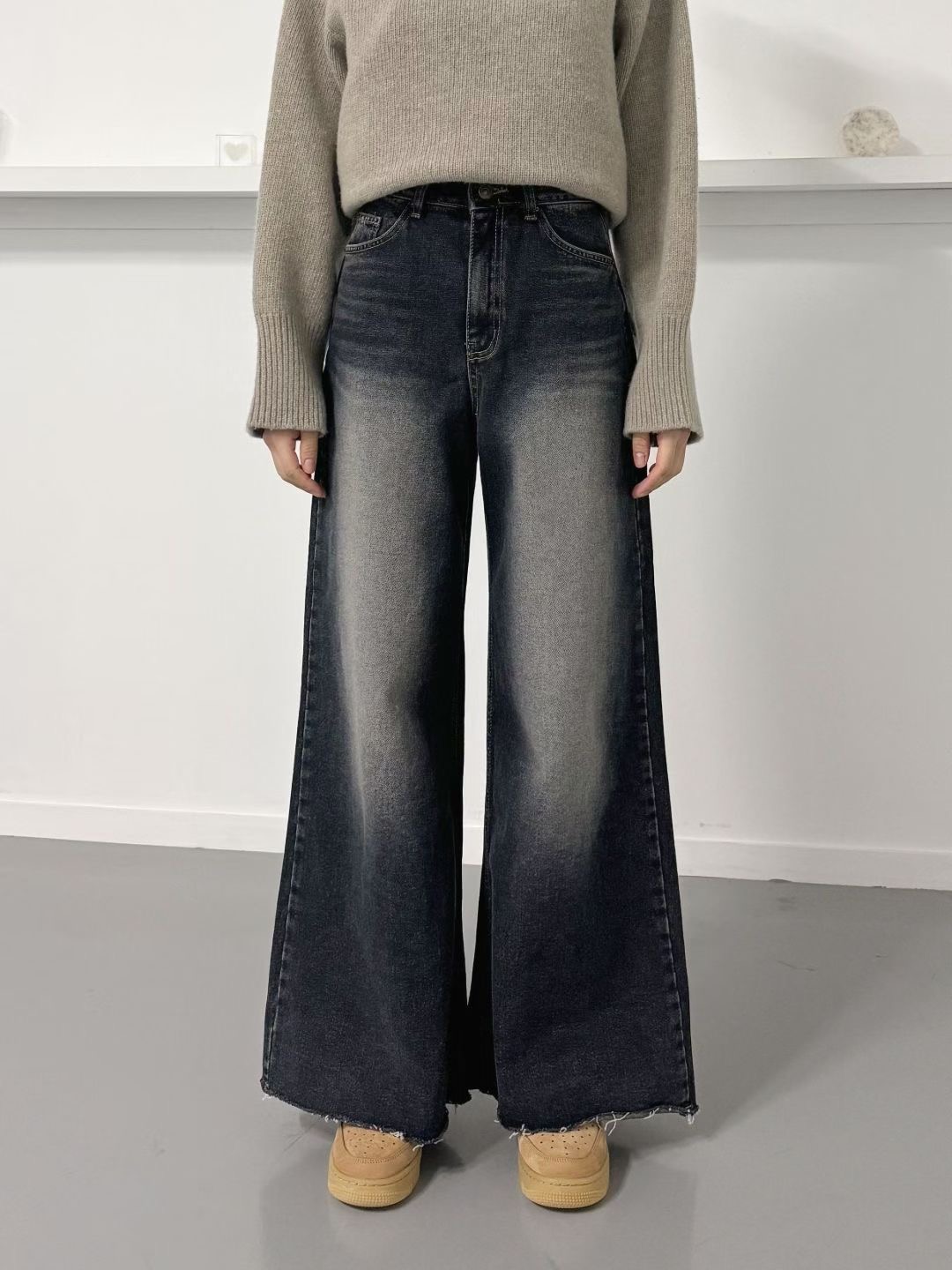 DOUBLEM東大門㊣實拍女裝新款推薦真品時尚25秋冬牛仔褲加絨DOUBLEM牛仔褲圖色1