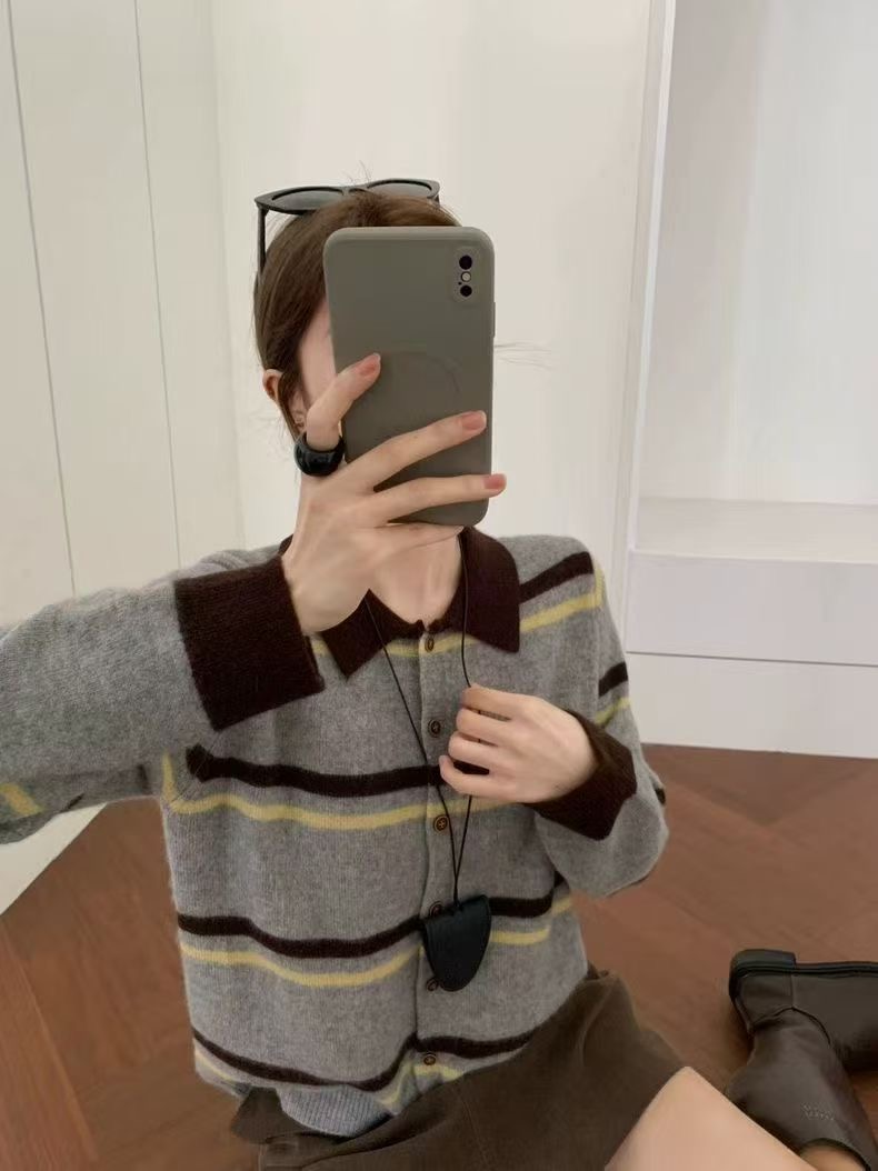 Y.BUTTERFIY韓國代購㊣女裝新品時尚推薦25秋冬針織衫條紋Y.BUTTERFIY針織衫