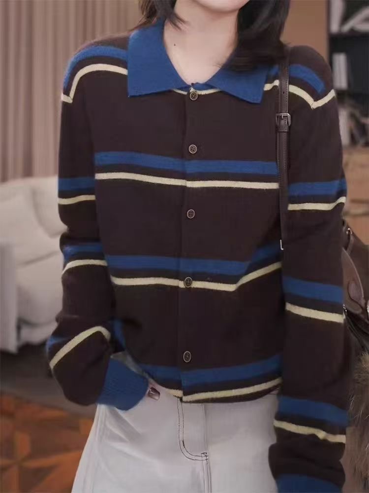 Y.BUTTERFIY韓國代購㊣女裝新品時尚推薦25秋冬針織衫條紋Y.BUTTERFIY針織衫圖色1