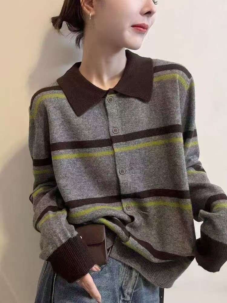 Y.BUTTERFIY韓國代購㊣女裝新品時尚推薦25秋冬針織衫條紋Y.BUTTERFIY針織衫圖色2