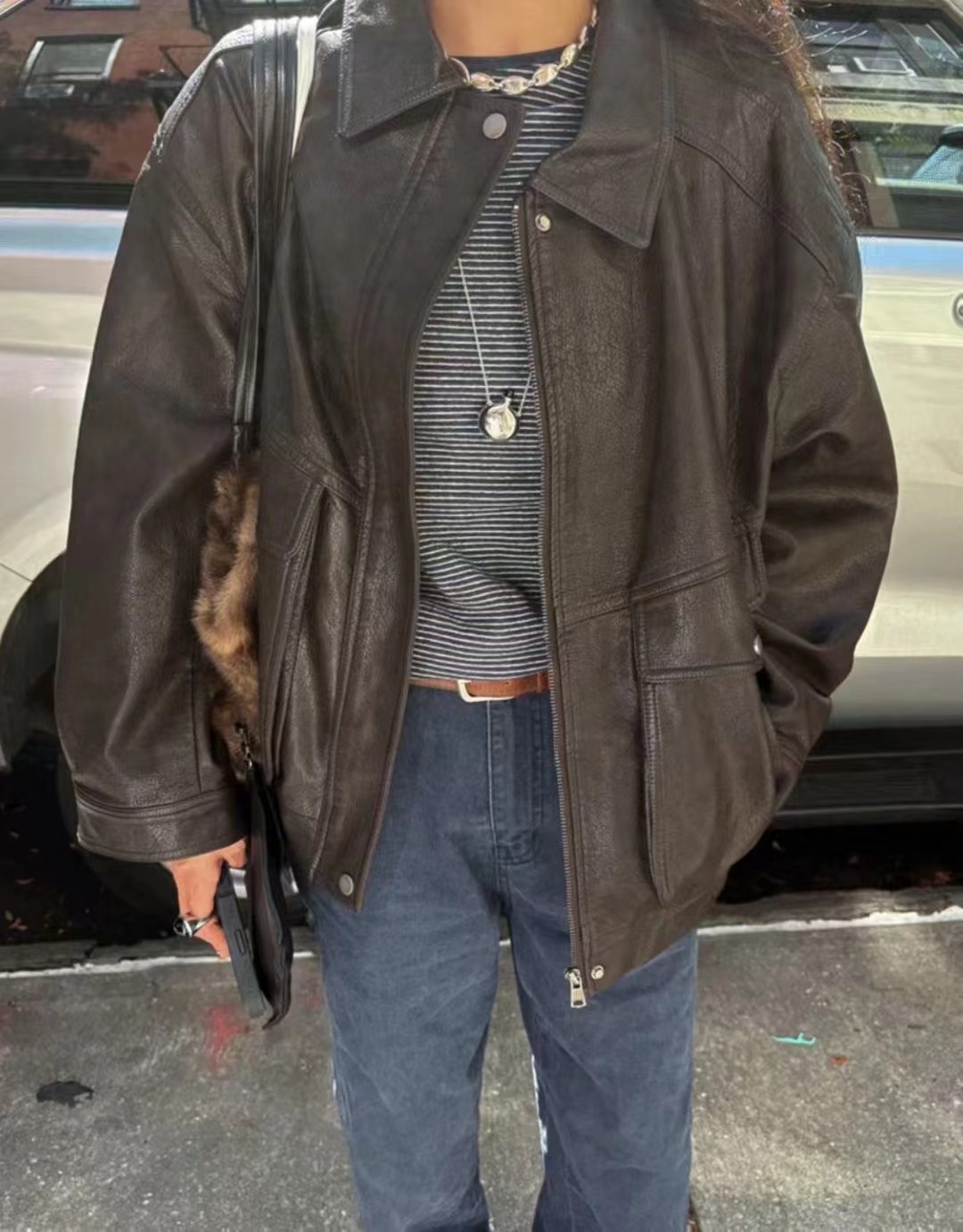 MELMEONT東大門㊣實拍女裝新款推薦休閑熱賣真品25秋冬皮衣MELMEONT皮衣圖色1棕色