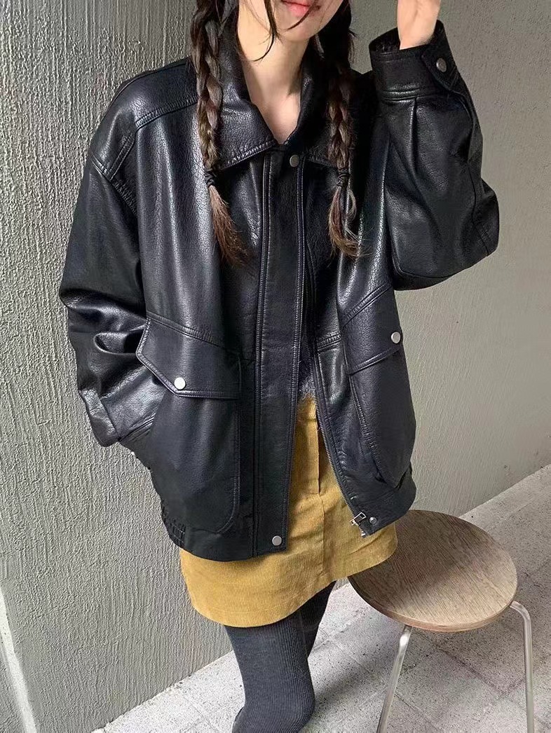 MELMEONT東大門㊣實拍女裝新款推薦休閑熱賣真品25秋冬皮衣MELMEONT皮衣圖色2黑色