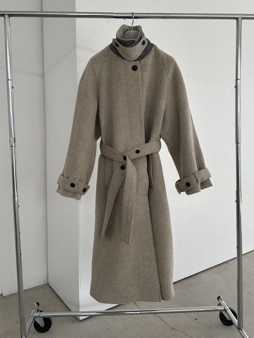 MAINT東大門㊣代購女士新款推薦25秋冬中長款大衣羊駝毛含腰帶MAINT中長款大衣圖色1