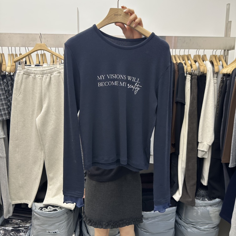 SPECIAL韓國代購㊣女士新款休閑時尚熱賣25秋冬職業長袖T恤SPECIAL長袖T恤圖色3深藍色