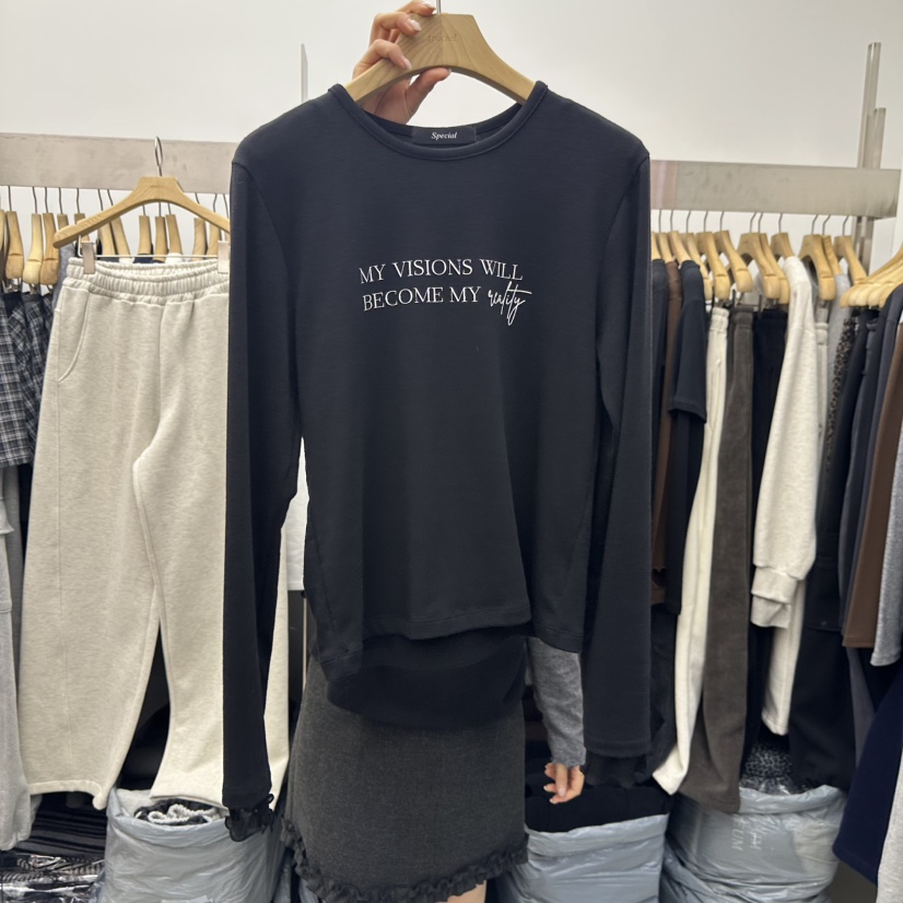 SPECIAL韓國代購㊣女士新款休閑時尚熱賣25秋冬職業長袖T恤SPECIAL長袖T恤圖色5黑色