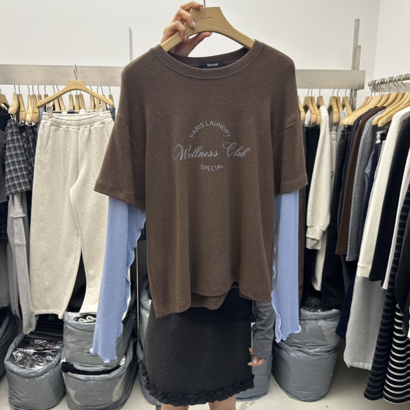 SPECIAL韓國代購㊣女士新款時尚熱賣人氣職業長袖T恤假兩件SPECIAL長袖T恤圖色4