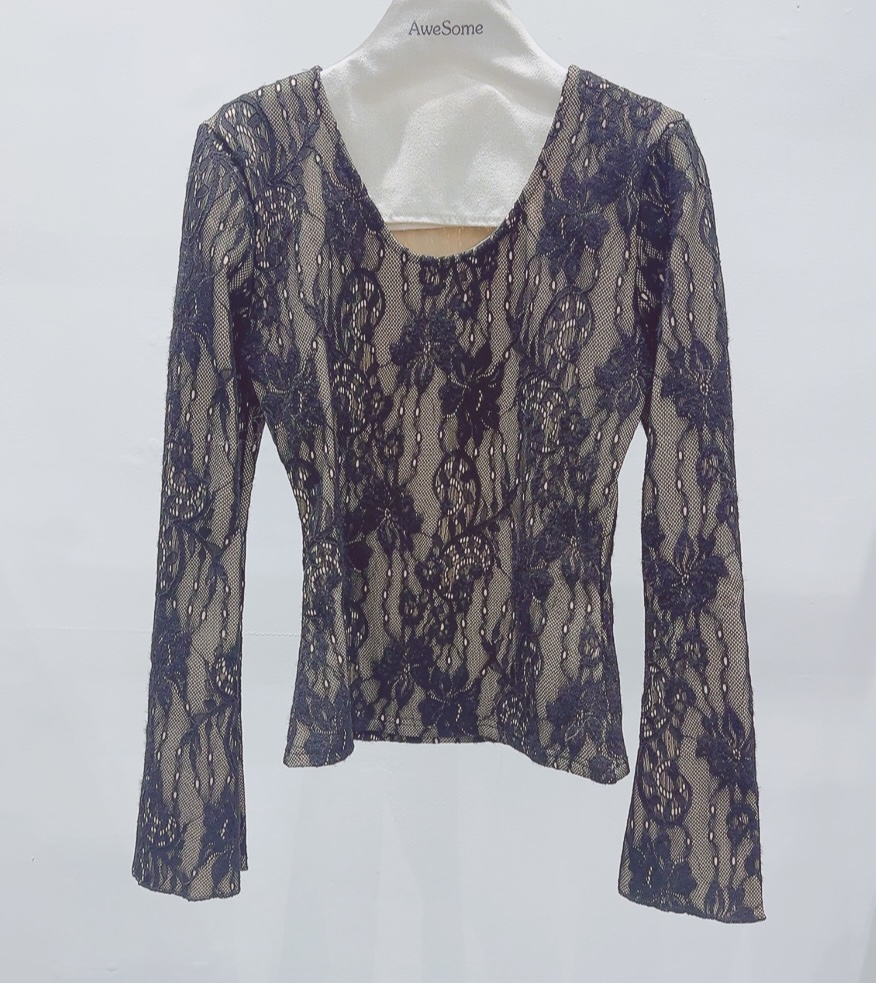 AWESOME-P東大門㊣實拍女裝新品職業人氣25秋冬長袖T恤蕾絲AWESOME-P長袖T恤圖色1