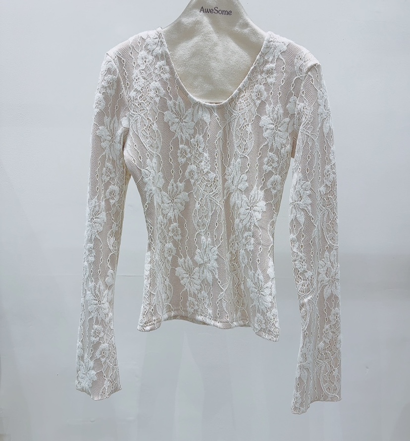 AWESOME-P東大門㊣實拍女裝新品職業人氣25秋冬長袖T恤蕾絲AWESOME-P長袖T恤圖色2