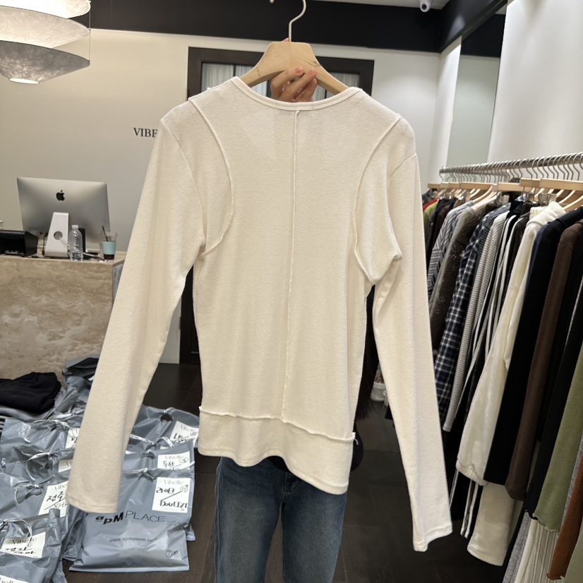 VIBELLE東大門㊣直郵女士新款推薦25秋冬長袖T恤假兩件短款VIBELLE長袖T恤