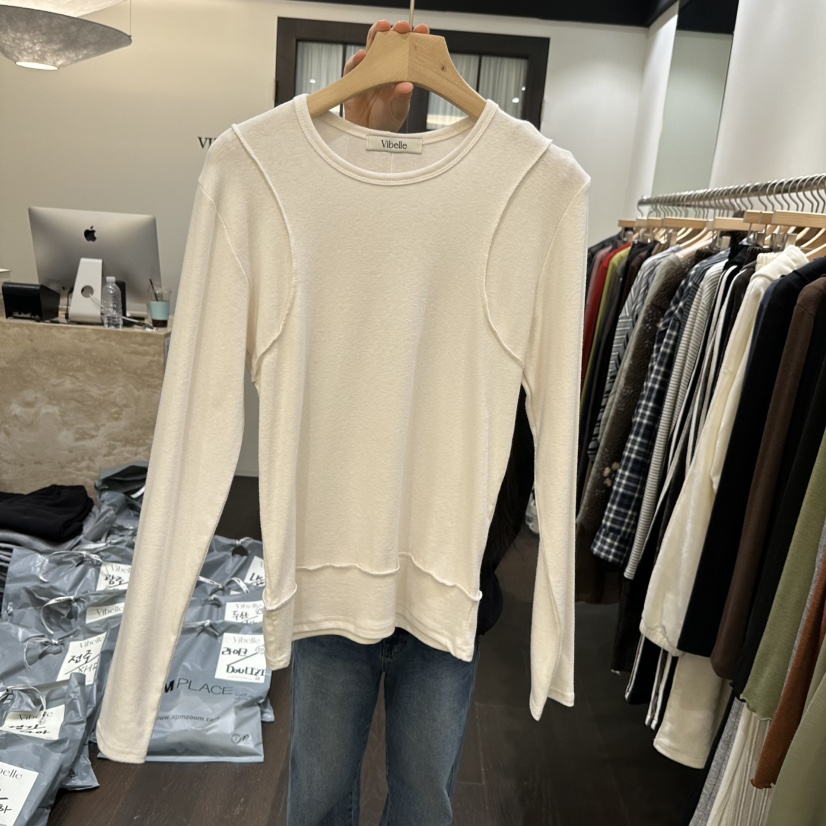 VIBELLE東大門㊣直郵女士新款推薦25秋冬長袖T恤假兩件短款VIBELLE長袖T恤圖色1