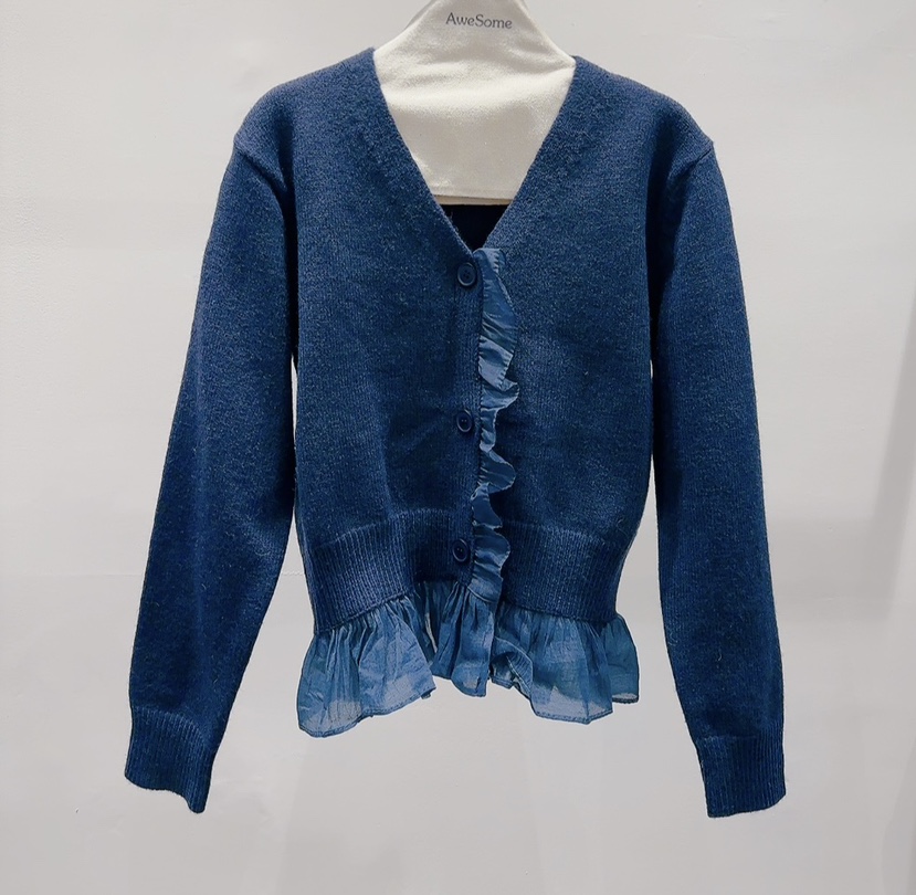 AWESOME-P韓國直郵㊣女士新品職業25秋冬針織衫荷葉邊開衫AWESOME-P針織衫圖色1