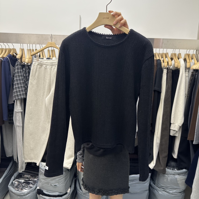 SPECIAL韓國直郵㊣女士新款人氣時尚推薦休閑熱賣25秋冬長袖T恤SPECIAL長袖T恤圖色2黑色