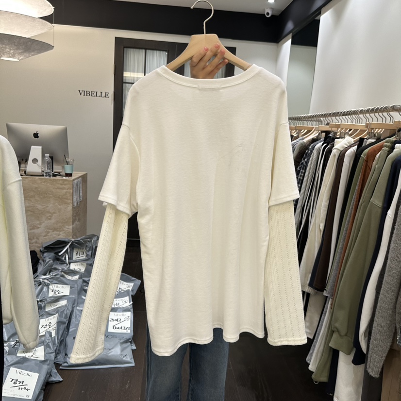 VIBELLE東大門㊣直郵女裝新品熱賣25秋冬時尚長袖T恤假兩件VIBELLE長袖T恤