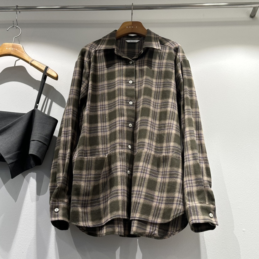 MODS-Q東大門㊣代購女士新款推薦25秋冬時尚襯衫蕾絲衫格子MODS-Q襯衫/蕾絲衫圖色1