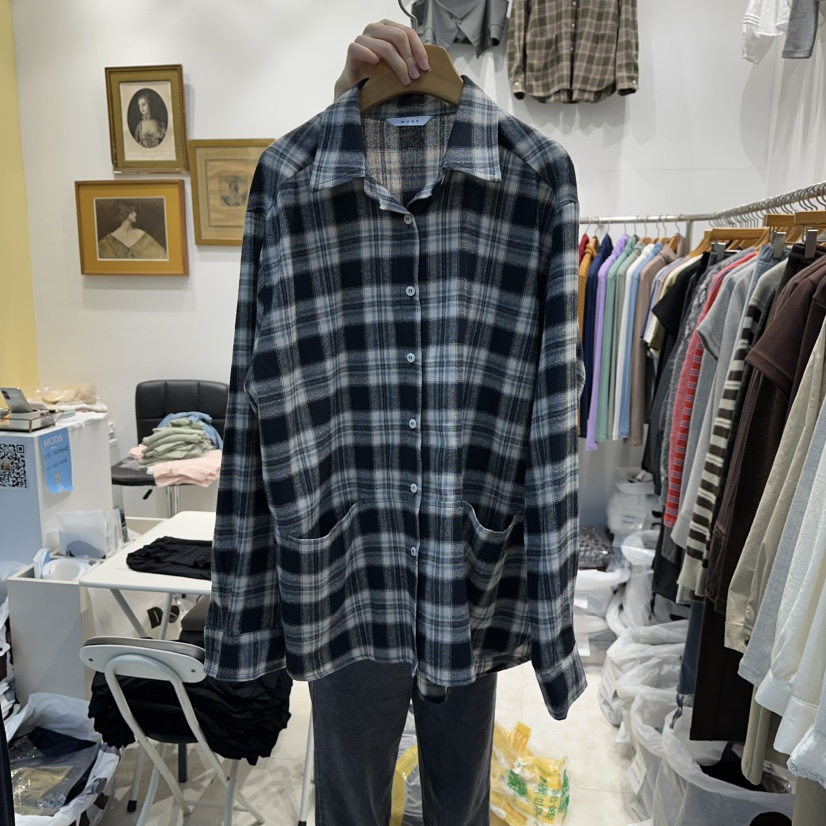 MODS-Q東大門㊣代購女士新款推薦25秋冬時尚襯衫蕾絲衫格子MODS-Q襯衫/蕾絲衫圖色2