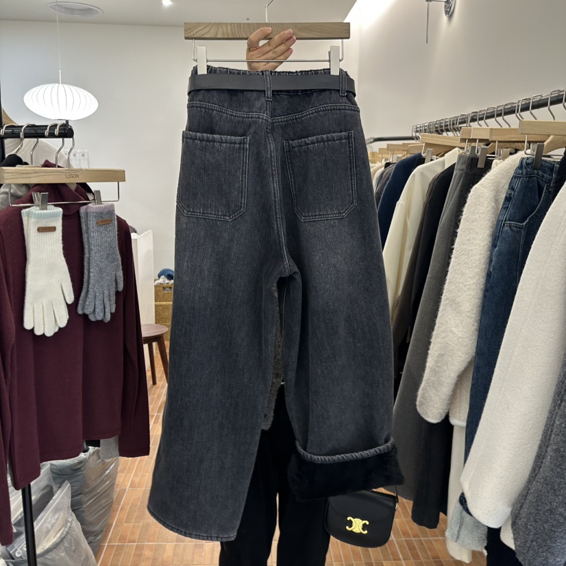 LOGON韓國直郵㊣女裝新品熱賣推薦25秋冬牛仔褲不含腰帶加絨LOGON牛仔褲