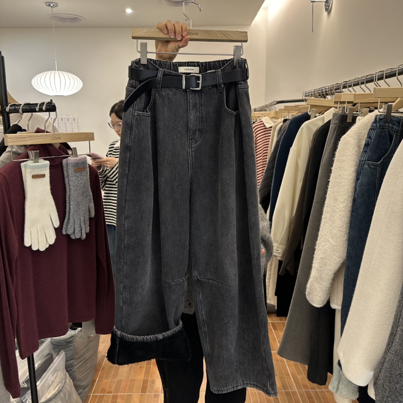 LOGON韓國直郵㊣女裝新品熱賣推薦25秋冬牛仔褲不含腰帶加絨LOGON牛仔褲圖色2