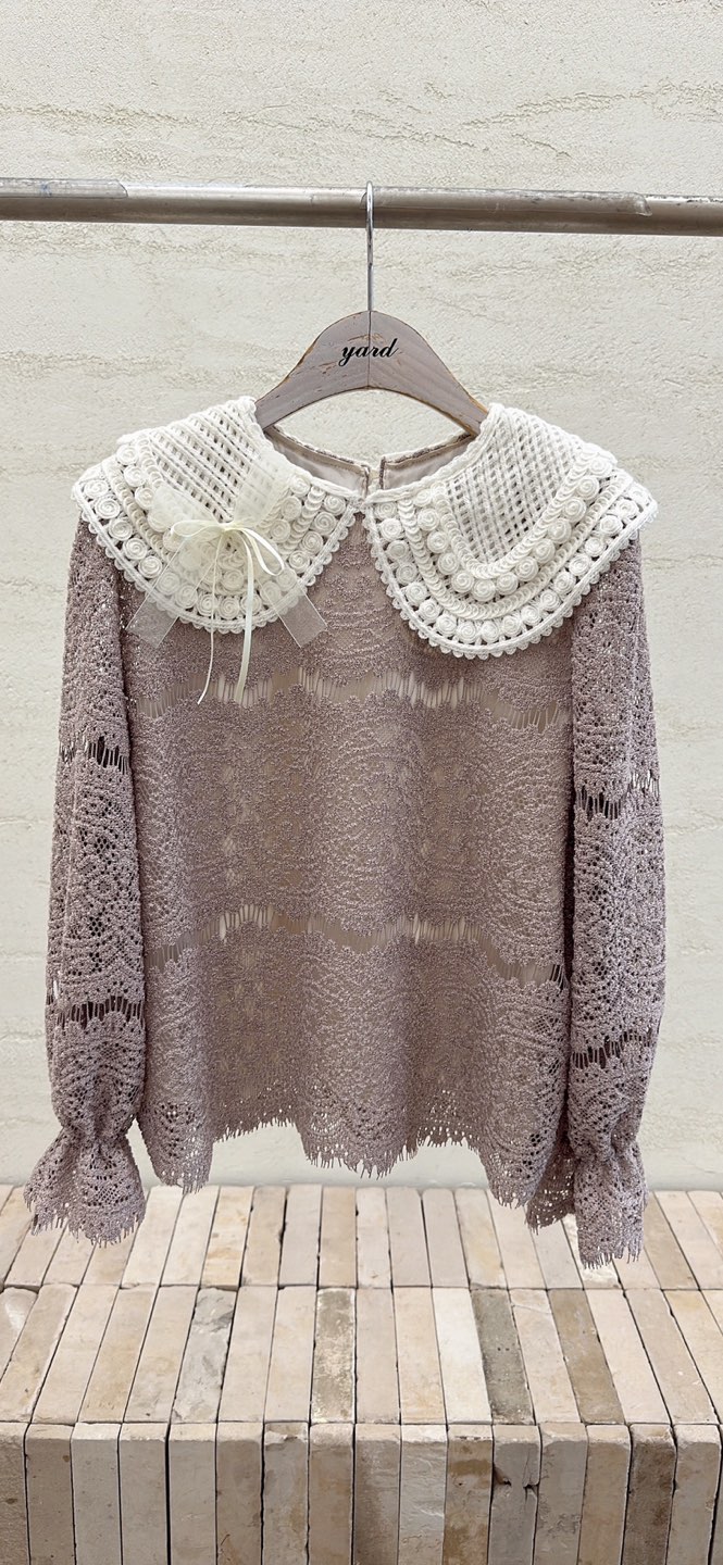 YARD韓國直郵㊣女裝新款時尚熱賣25秋冬襯衫蕾絲衫含胸花雙排扣YARD襯衫/蕾絲衫圖色1