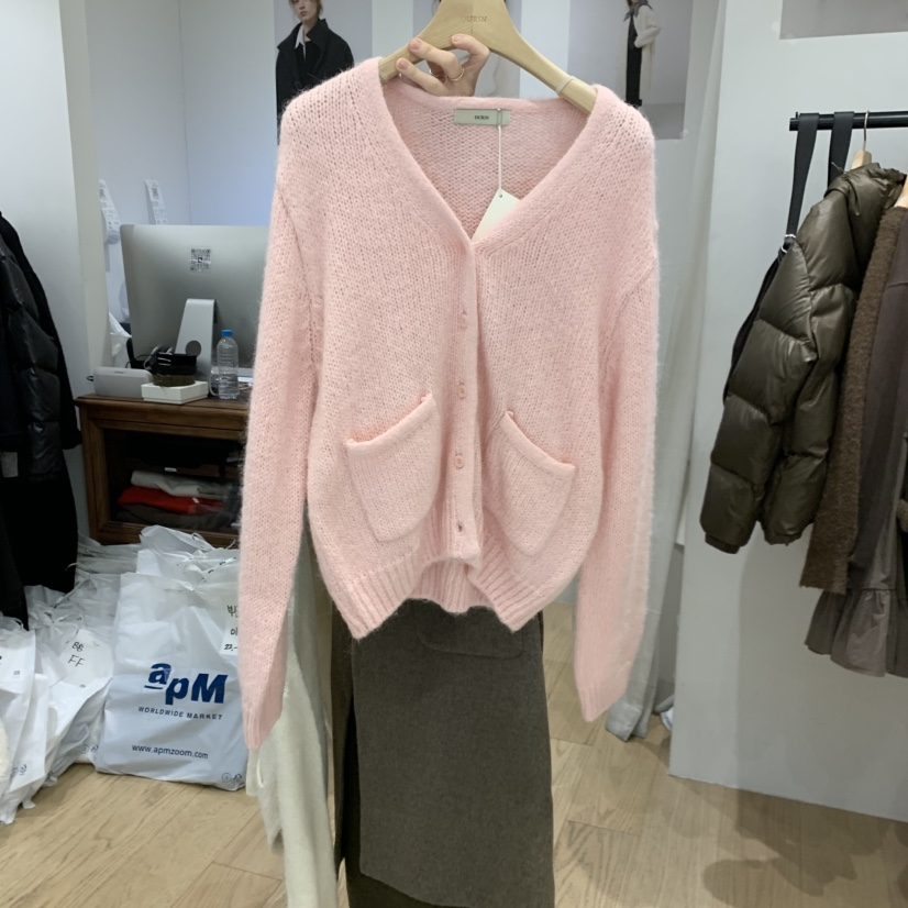 OURIN韓國代購㊣女裝新品25秋冬休閑人氣時尚職業毛衣口袋羊駝OURIN毛衣圖色3