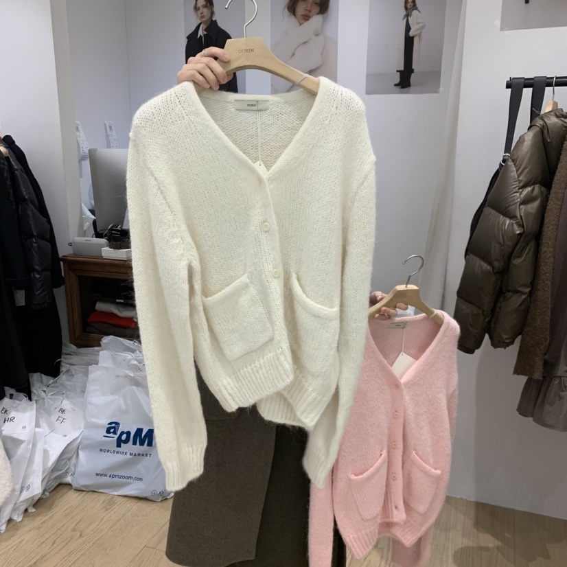 OURIN韓國代購㊣女裝新品25秋冬休閑人氣時尚職業毛衣口袋羊駝OURIN毛衣圖色4