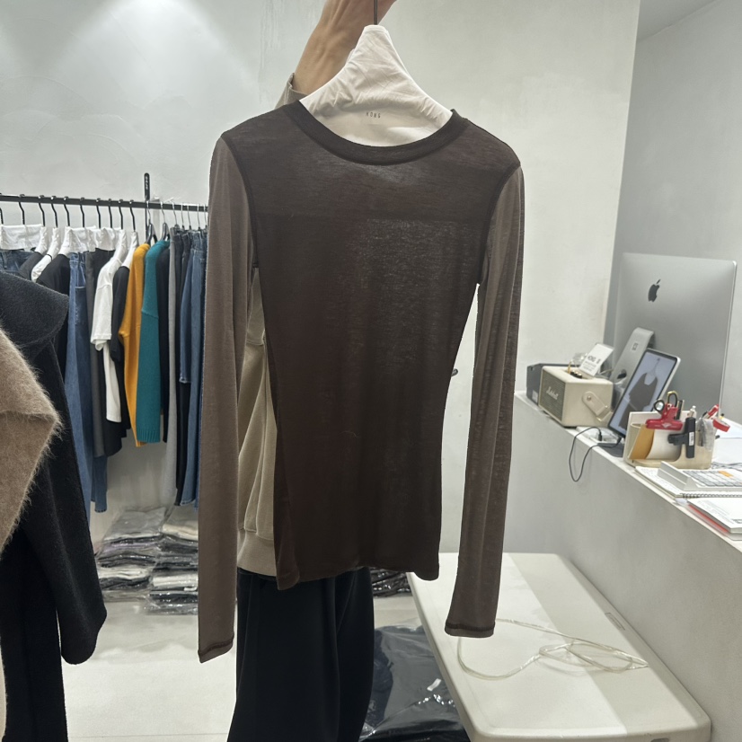 HONG-P東大門㊣實拍女士新款熱賣時尚職業25秋冬休閑長袖T恤HONG-P長袖T恤圖色4棕色