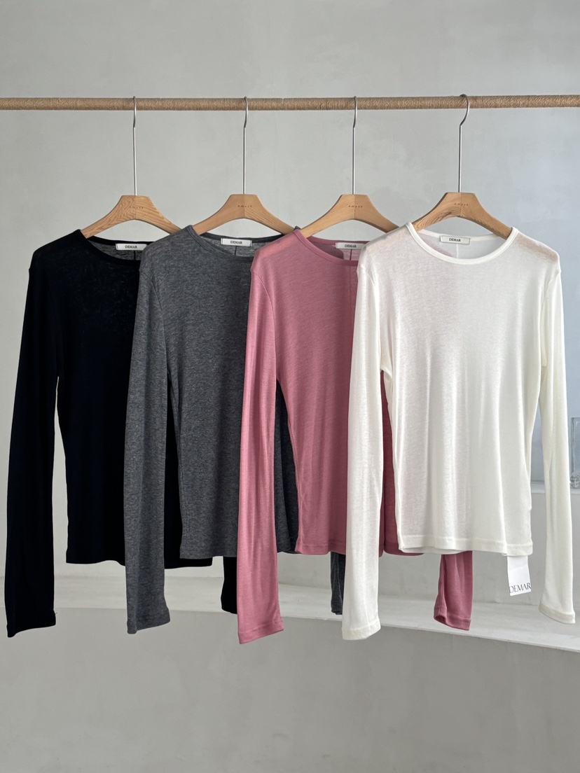 DEMAR韓國直郵㊣女裝新款時尚長袖T恤不含內搭天絲羊毛圓領DEMAR長袖T恤